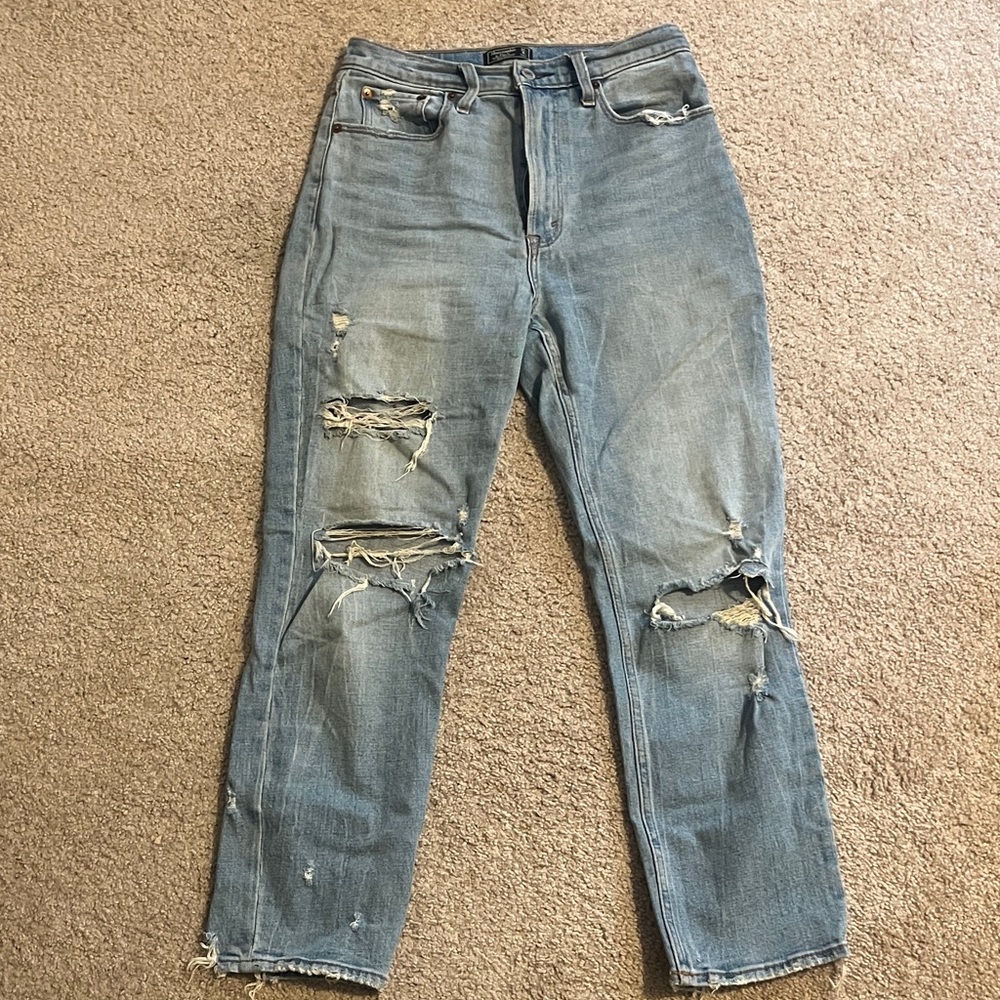 Abercrombie & Fitch Light Blue Distressed Straight Leg Jeans